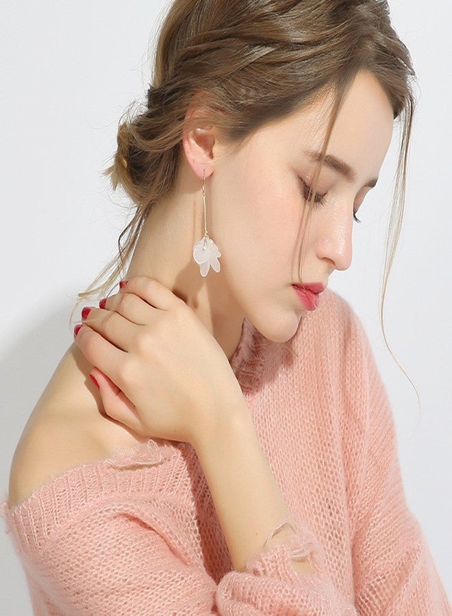 Merdia White Long Dangle Earrings Pearl Petals Drop Earrings for Women | Valentines Jewelry for Women with French Wire | Fashion Earrings for Women, Long Earrings for Women | Wedding Earrings for Brides - Image 2