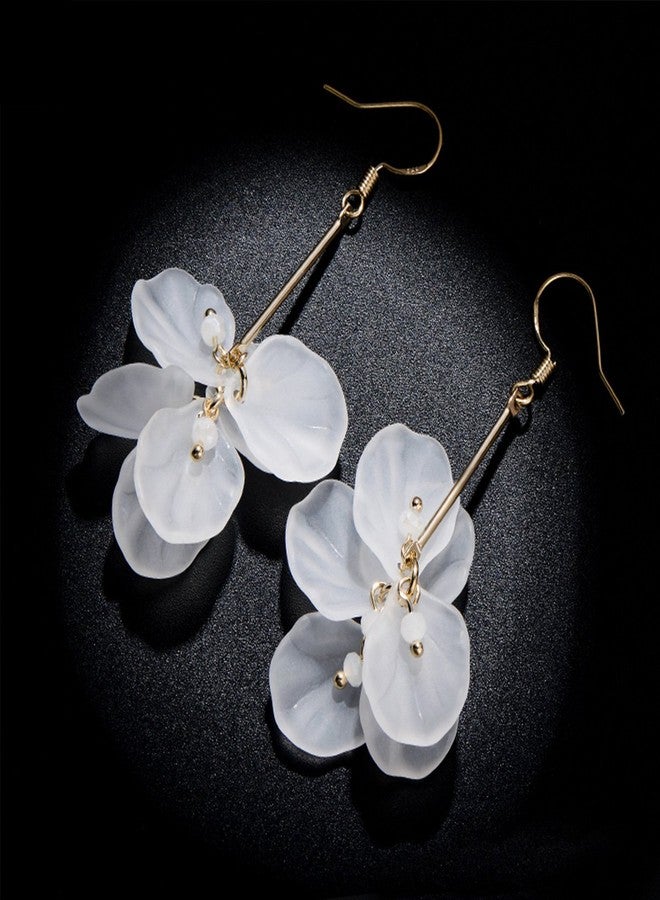 Merdia White Long Dangle Earrings Pearl Petals Drop Earrings for Women | Valentines Jewelry for Women with French Wire | Fashion Earrings for Women, Long Earrings for Women | Wedding Earrings for Brides - Image 4