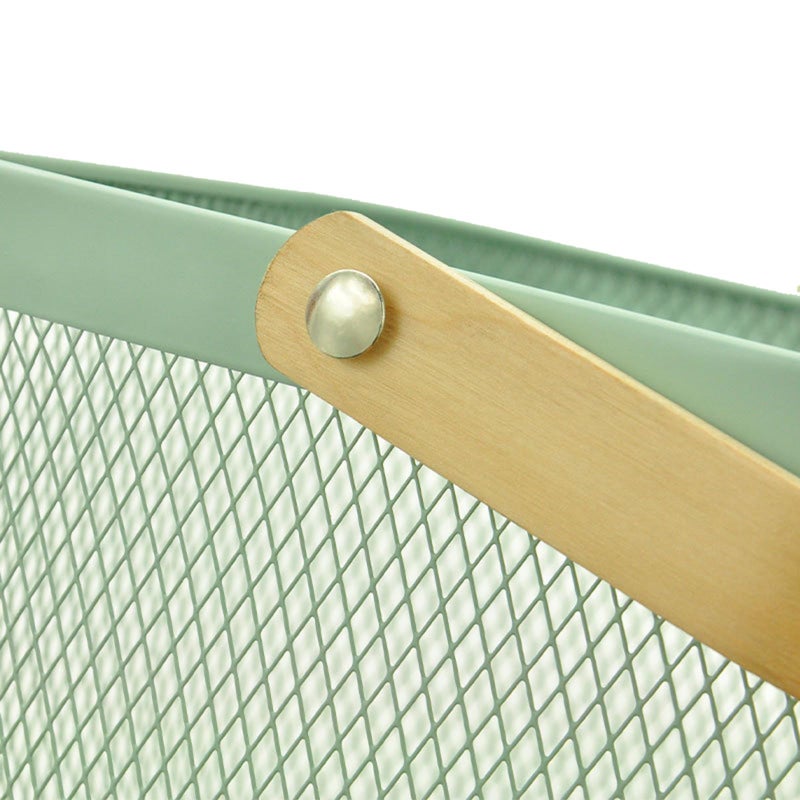 AJIODA Metal Mesh Steel Basket, Storage Organizer Basket Multi-functional Hanging Kitchen Basket Fruit Basket Bin with Bamboo Handle, 9.84 x 10.2 x 7 inch, Mint Green - Image 5