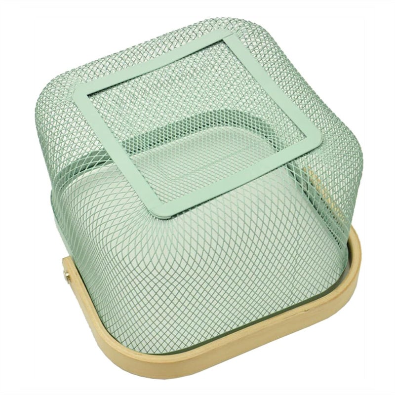 AJIODA Metal Mesh Steel Basket, Storage Organizer Basket Multi-functional Hanging Kitchen Basket Fruit Basket Bin with Bamboo Handle, 9.84 x 10.2 x 7 inch, Mint Green - Image 4