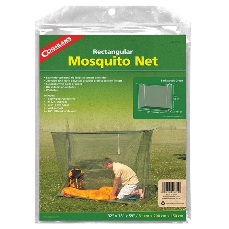 Coghlan's Single Wide Rectangular Mosquito Net, Green, Single Wide / 240-mesh - Image 1
