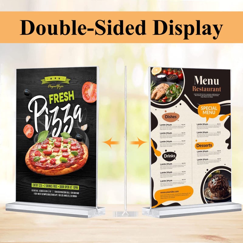 Arrobust 8.5 x 11 Acrylic Sign Holder Clear Display Table Signs Stand, Double Sided T Shape Flyer Holder Plastic for Picture Paper Frame Holder Home Office Menu Retail Show Fair, 6 Pack - Image 3