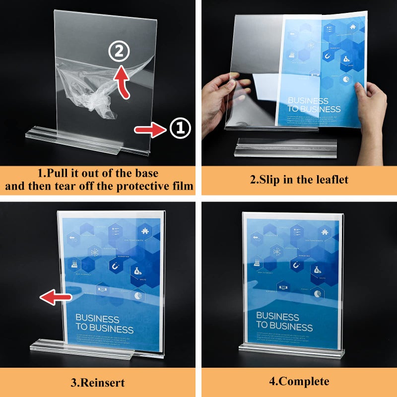 Arrobust 8.5 x 11 Acrylic Sign Holder Clear Display Table Signs Stand, Double Sided T Shape Flyer Holder Plastic for Picture Paper Frame Holder Home Office Menu Retail Show Fair, 6 Pack - Image 5