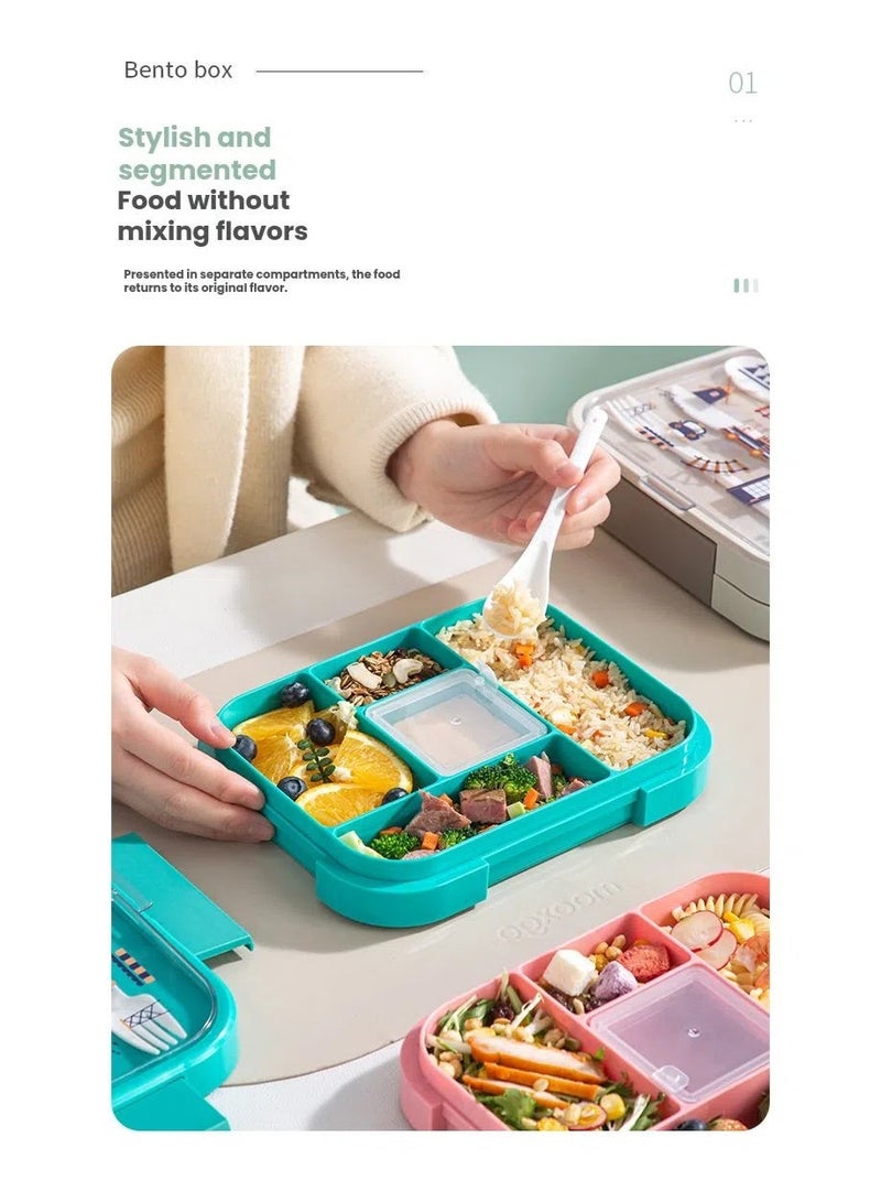 أنمي 5-مقصورة الاطفال الغداء مربع ، 1000 مللي مانعة للتسرب بينتو مربع للمدرسة ، الميكروويف و غسالة صحون آمنة الغداء الحاويات للبنين والبنات (البيج) - Image 3