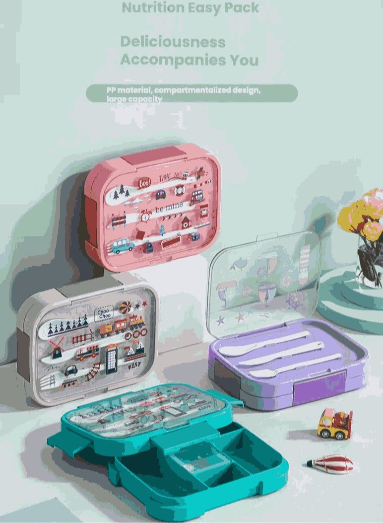 أنمي 5-مقصورة الاطفال الغداء مربع ، 1000 مللي مانعة للتسرب بينتو مربع للمدرسة ، الميكروويف و غسالة صحون آمنة الغداء الحاويات للبنين والبنات (البيج) - Image 2