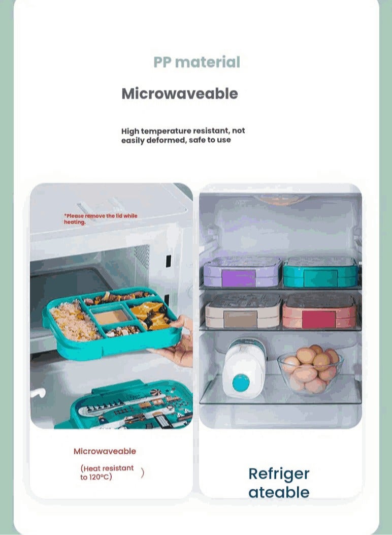 أنمي 5-مقصورة الاطفال الغداء مربع ، 1000 مللي مانعة للتسرب بينتو مربع للمدرسة ، الميكروويف و غسالة صحون آمنة الغداء الحاويات للبنين والبنات (البيج) - Image 4