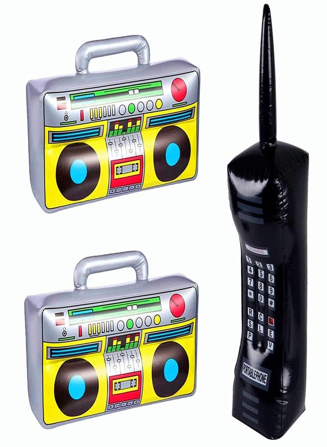 Virtue morals 3 Pieces Inflatable Radio Boom box and inflatable Mobile Phone Props for Party Decorations 80s 90s - Image 1
