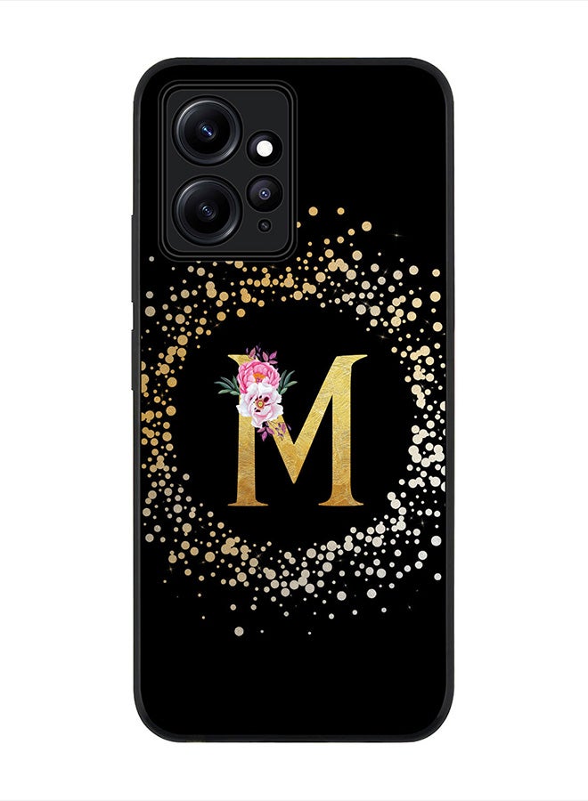 Stylizedd Cover for Redmi Note 12 4G, Rugged Black Slim fit Thin Protective Phone Cases -  Custom Monogram Initial Letter Floral Pattern Alphabet - M (Black) - Image 1