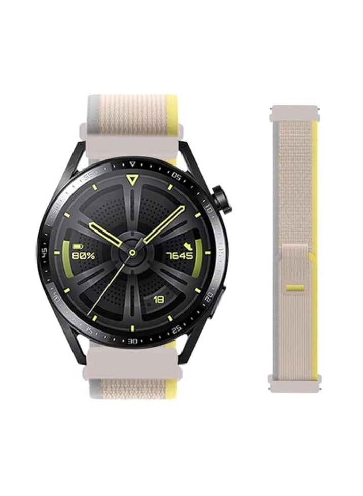 ten.tech Durable 22mm Band for Samsung Galaxy Watch 3 45-46mm / Gear 3, Nylon Sport Band for Huawei Watch GT3 46mm / GT2E / GT4 46mm / GT2 Pro / GT2 46mm / GTR3 Ten Tech Knitted Fabric - Yellow & beige  - Image 3
