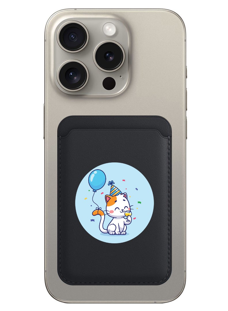 Theodor Magnetic Wallet, Compatible with MagSafe Wallet, for iPhone Wallet, for iPhone 16/15/14/13/12 Series, Not for iPhone 13/12 mini, 3 Card Holder, Vegan Leather, Black - Cute Cat Birthday - Image 1