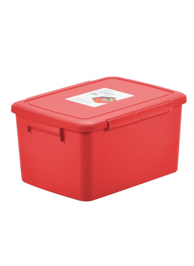 Inochi Notoro Multi-Purpose Children Storage Box with Handle & Lid, Large size for Storage of Clothes, Toys, Kitchen Utensils and Other Household items,  High Quality PP, Lightweight White (47x35x25cm) Red 