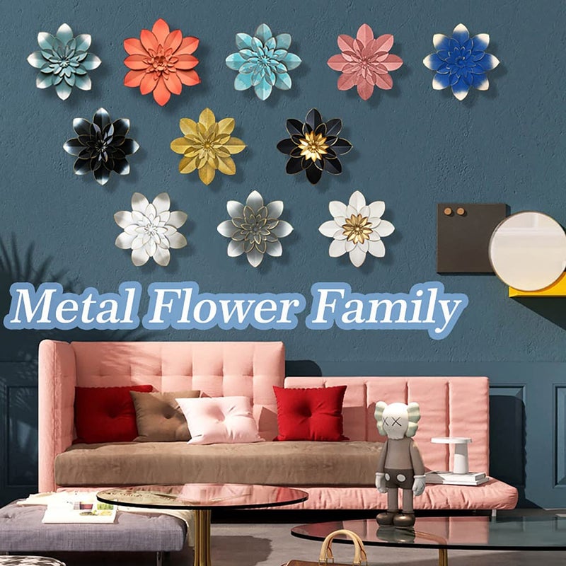 Picfarce Metal Flower Wall Art Decor, 9.5â€œ Rustic Modern Floral Sculpture, Distressed Iron Wall Hanging Home Decoration Accent Artworks for Indoor Kitchen Bedroom Living Room Office Outdoor Garden Patio - Image 4