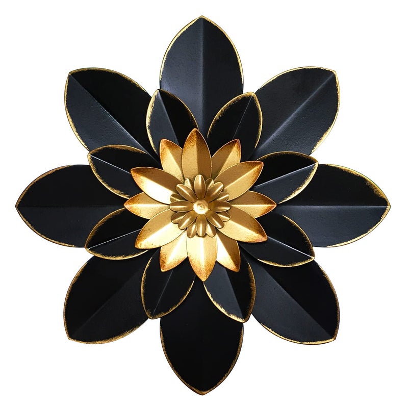 Picfarce Metal Flower Wall Art Decor, 9.5â€œ Rustic Modern Floral Sculpture, Distressed Iron Wall Hanging Home Decoration Accent Artworks for Indoor Kitchen Bedroom Living Room Office Outdoor Garden Patio - Image 1