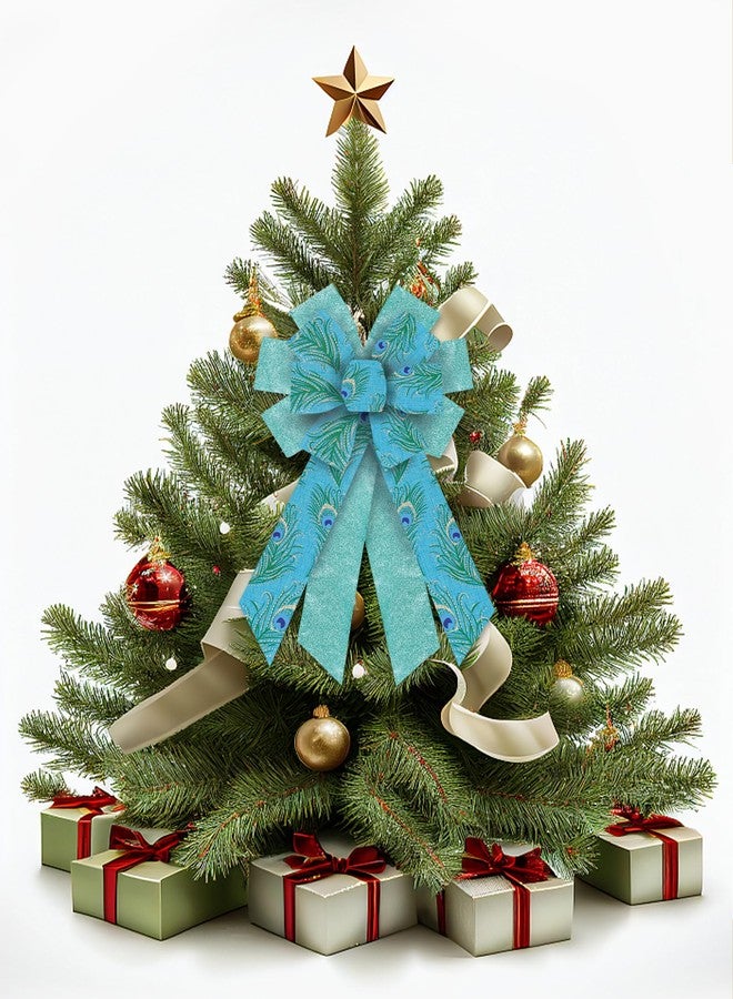 Glodecart 2 Rolls Peacock Ribbon for Wreath Bows Wrapping Gifts, Glitter Blue Green Peacock Ribbon for Gift Wrapping Party Supplies Decoration DIY Crafts 2.5" X 10 Yard, Wired Christmas Wreaths Ribbon - Image 5