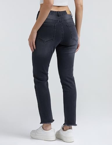 INKD Women's Slim Fit Jeans - Mid-Rise| Enzyme Wash and Classic 5 Pocket Styling (INKSS24WJN-405-Graphite-30) - Image 2