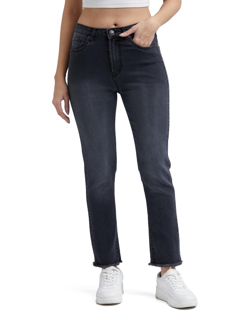 INKD Women's Slim Fit Jeans - Mid-Rise| Enzyme Wash and Classic 5 Pocket Styling (INKSS24WJN-405-Graphite-30) - Image 1