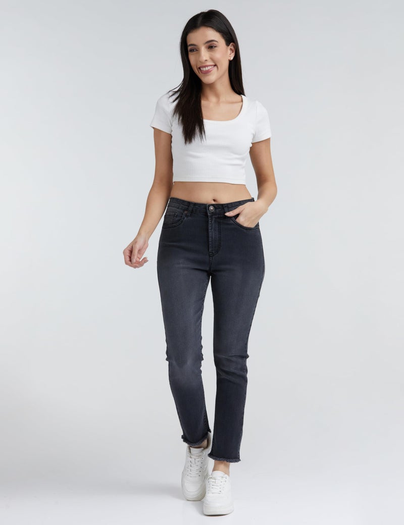 INKD Women's Slim Fit Jeans - Mid-Rise| Enzyme Wash and Classic 5 Pocket Styling (INKSS24WJN-405-Graphite-30) - Image 3