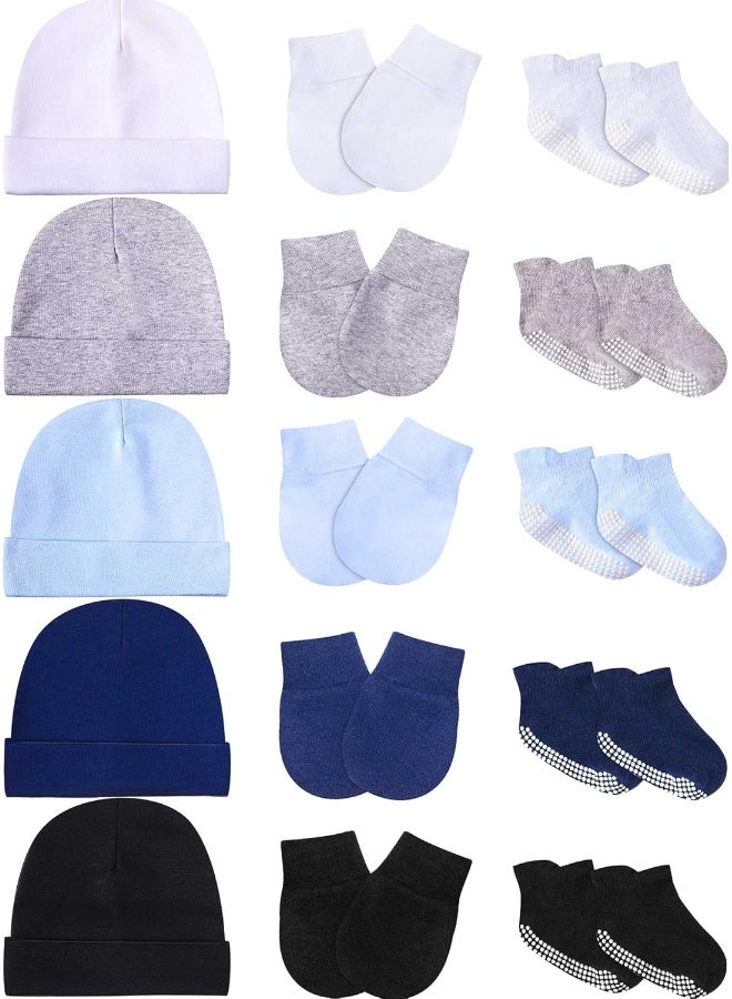 Geyoga Baby Hats Mittens and Socks Set Unisex Cotton Beanie Cap and Scratch Mitten Non-Slip Baby Ankle Socks for Boys and Girls  - Image 1