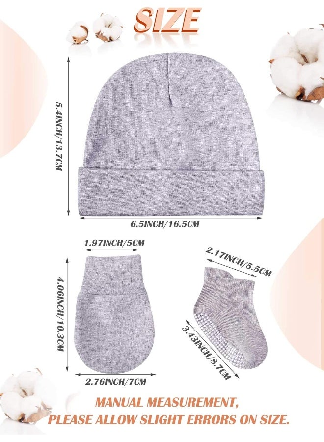 Geyoga Baby Hats Mittens and Socks Set Unisex Cotton Beanie Cap and Scratch Mitten Non-Slip Baby Ankle Socks for Boys and Girls  - Image 3