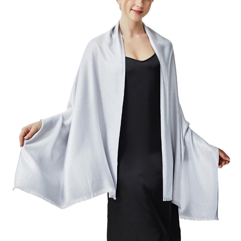 vimate Wedding Shawls and Wraps, Sparkly Silver Bridal Dress Shawl Wrap for Guest Evening Cape for Women (US-Light Grey & Silver) - Image 1