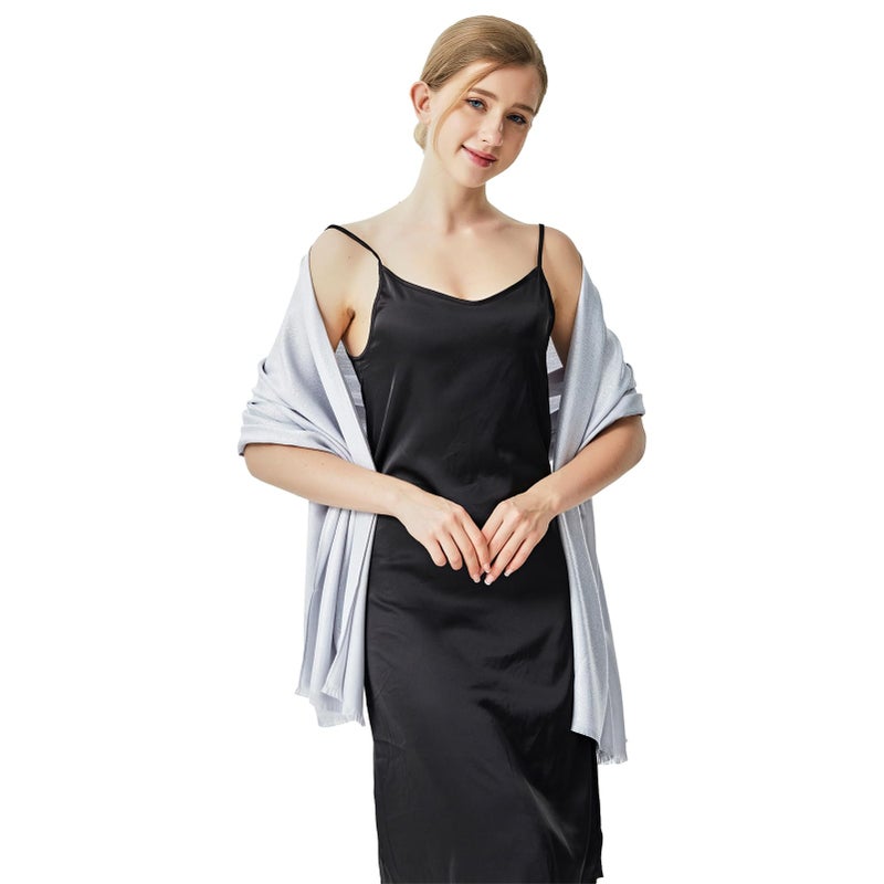 vimate Wedding Shawls and Wraps, Sparkly Silver Bridal Dress Shawl Wrap for Guest Evening Cape for Women (US-Light Grey & Silver) - Image 2