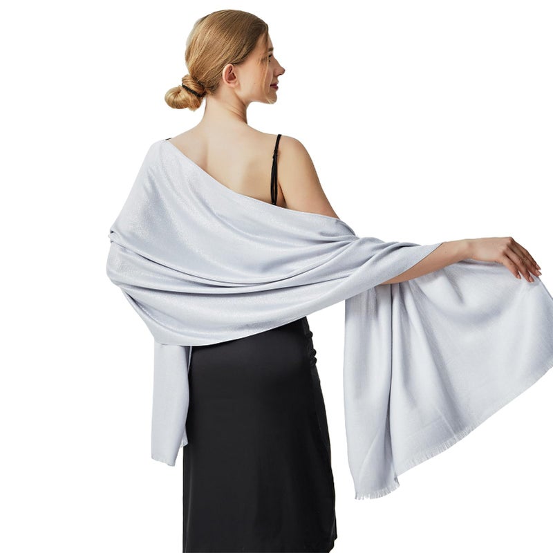 vimate Wedding Shawls and Wraps, Sparkly Silver Bridal Dress Shawl Wrap for Guest Evening Cape for Women (US-Light Grey & Silver) - Image 4