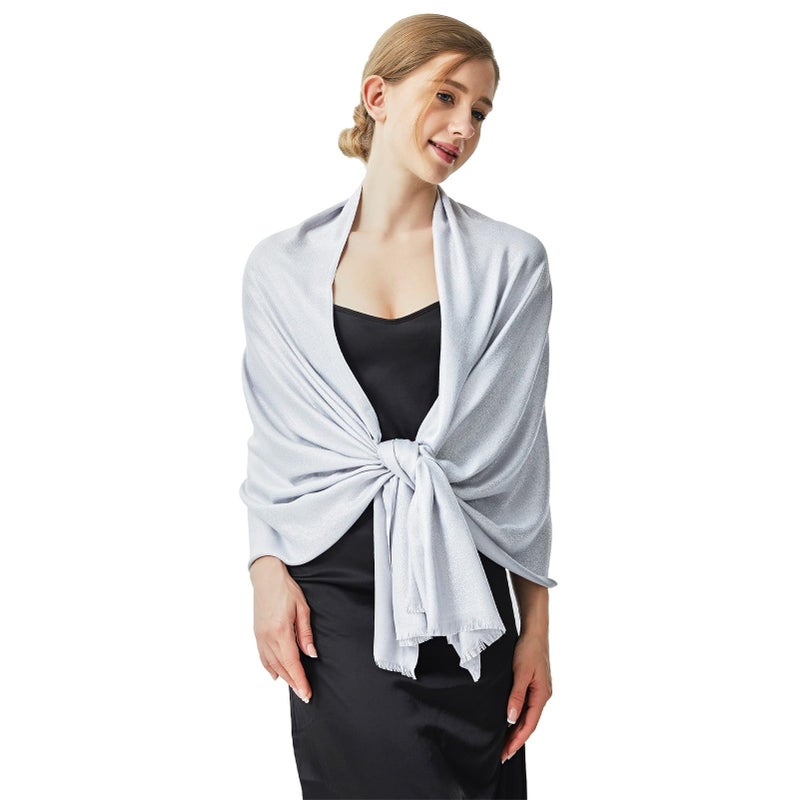 vimate Wedding Shawls and Wraps, Sparkly Silver Bridal Dress Shawl Wrap for Guest Evening Cape for Women (US-Light Grey & Silver) - Image 3