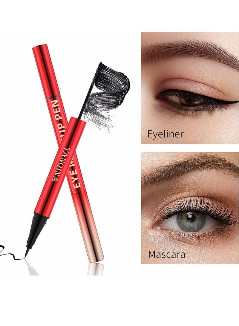 YANQINA 3D 2 IN 1 Mascara and Eyeliner Waterproof Double headed One Shot Molding Mascara Eyeliner Pencil Strong Black Long Lasting Smudge Proof Perfect Cat 4D Eye Makeup Pen - Image 3