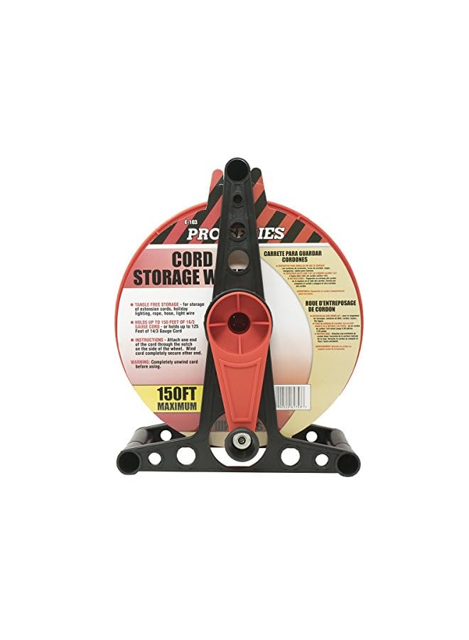PROMASS E103 E-103 Wheel, Holds Up to 150 16/3 Extension 125 Feet of 14/3 Gauge Cord, Holiday, Rope, Hose Reel Storage and Light Wire, Heavy Duty Plastic, red and black - Image 2