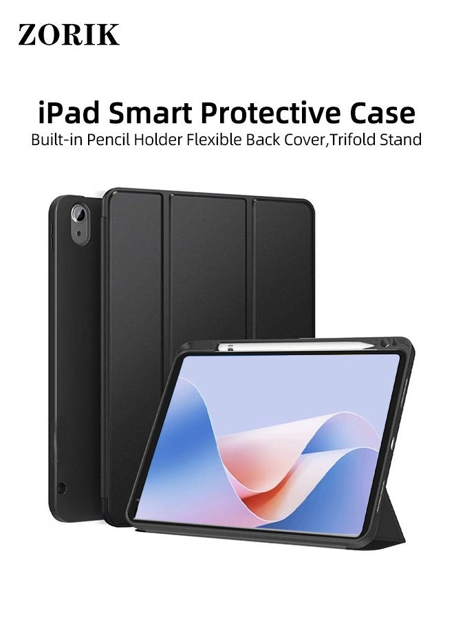 ZORIK - Case for iPad 10th Generation 10.9 Inch 2022 Built-in Pencil Holder Flexible Back Cover, Trifold Stand, Auto Sleep Wake Rebound Series Black - Image 1
