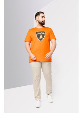 LAMBORGHINI Men Crew Neck Short Sleeve Brand Logo T-Shirt, Orange  - Image 3