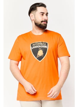 LAMBORGHINI Men Crew Neck Short Sleeve Brand Logo T-Shirt, Orange  - Image 1