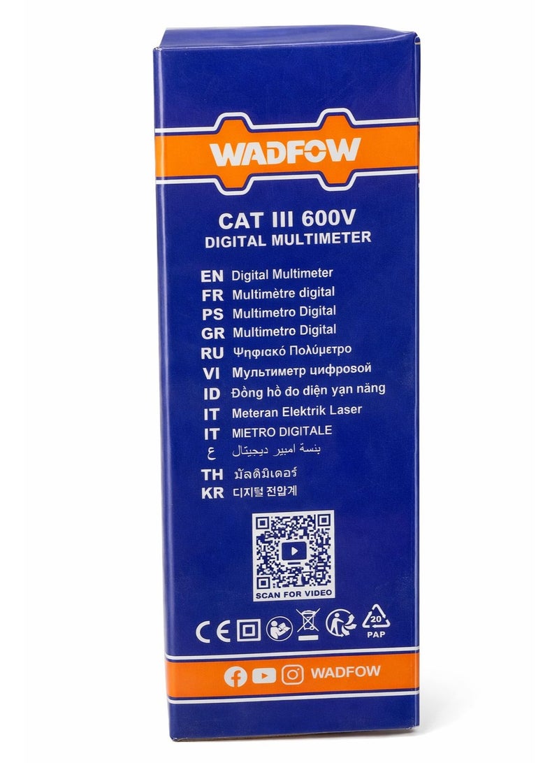 وادفو ملتيميتر رقمي احترافي WADFOW CAT III 600V – دقة عالية 4000 Counts – قياس الجهد والتيار والمقاومة – جودة عالية - Image 3