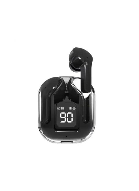 TWS Wireless Bluetooth Earphones, Transparent Design with Digital Display to Know the Charging Level, High Definition Stereo Gaming Headphones with Built-in Mic, with Touch Control Technology for the Earphone - Black