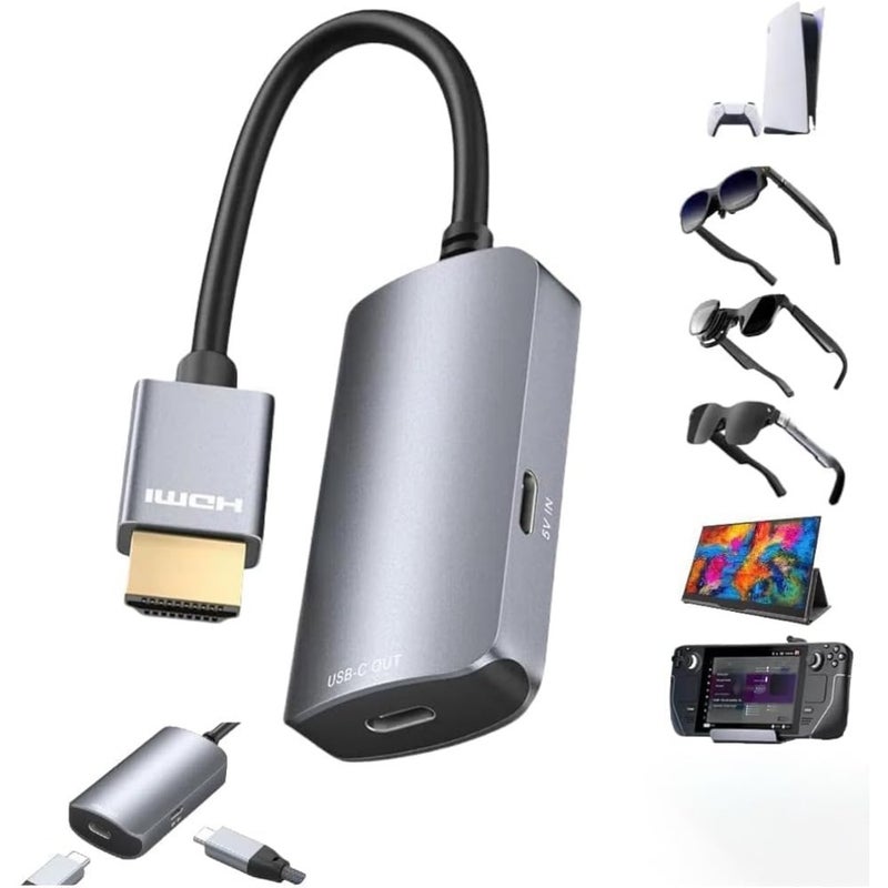 HDMI to USB C Adapter 4K60Hz, Aluminum Shell, Nylon Braided Adapter for Portable Monitor, AR Glasses XREAL One/Air 2 Pro/VITURE Pro/Rokid, PS4/5, B0X, ROG Ally, DC 5V - Image 1