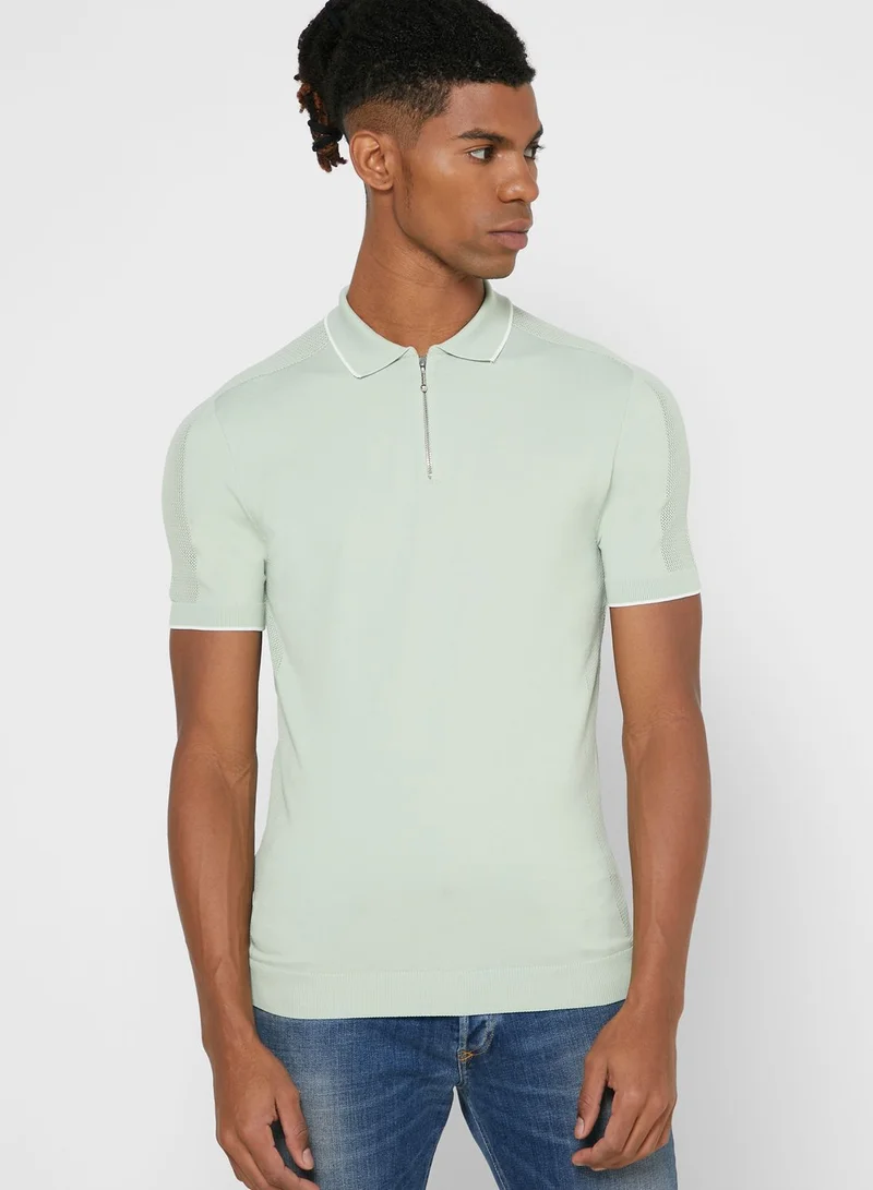 RIVER ISLAND Essential Half Zip Polo