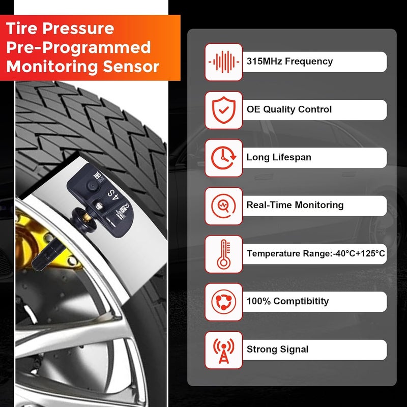 RLP TPMS Tire Sensor Tire Pressure Monitoring System Sensor 433MHz Compatible with 2020 2021 2022 2023 2024 Buick Ca-dillac Chevy Silverado GMC Sierra Pontiac Replaces 13542523 13533166 - Image 2