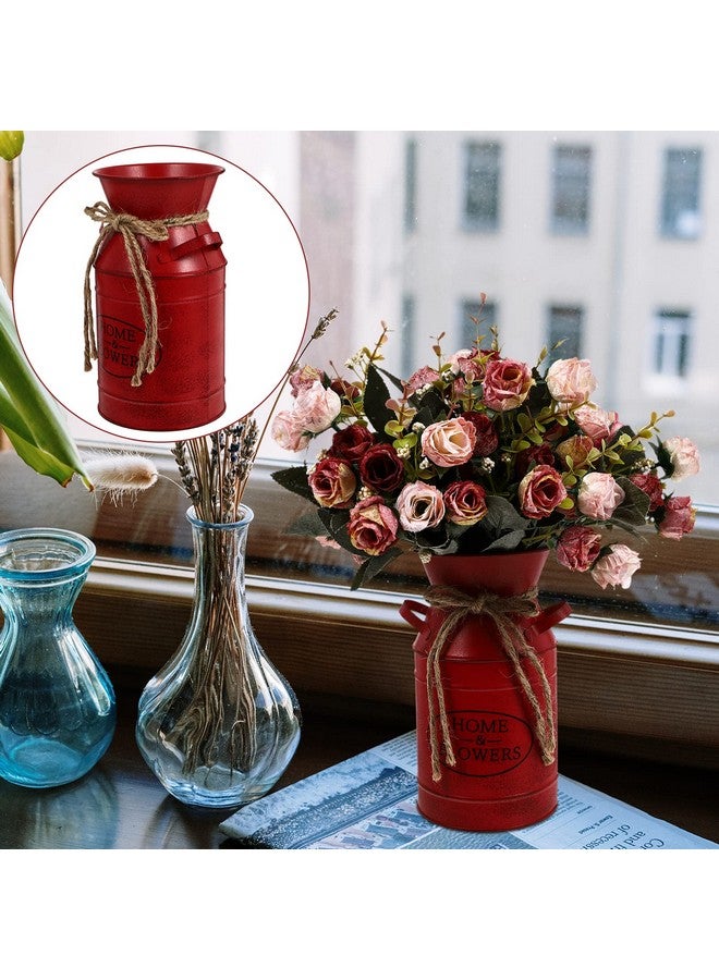 ULTNICE Metal Flower Vase Retro European Style Decorative Jug Vase Rustic Country Dried Flower Bucket for Home Office Wedding Party Red - Image 5