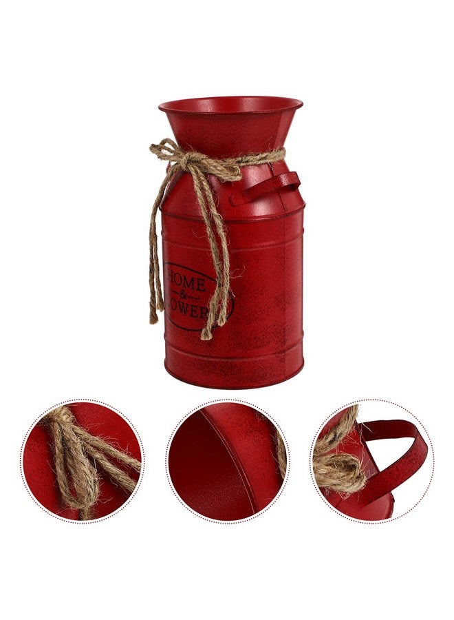 ULTNICE Metal Flower Vase Retro European Style Decorative Jug Vase Rustic Country Dried Flower Bucket for Home Office Wedding Party Red - Image 2