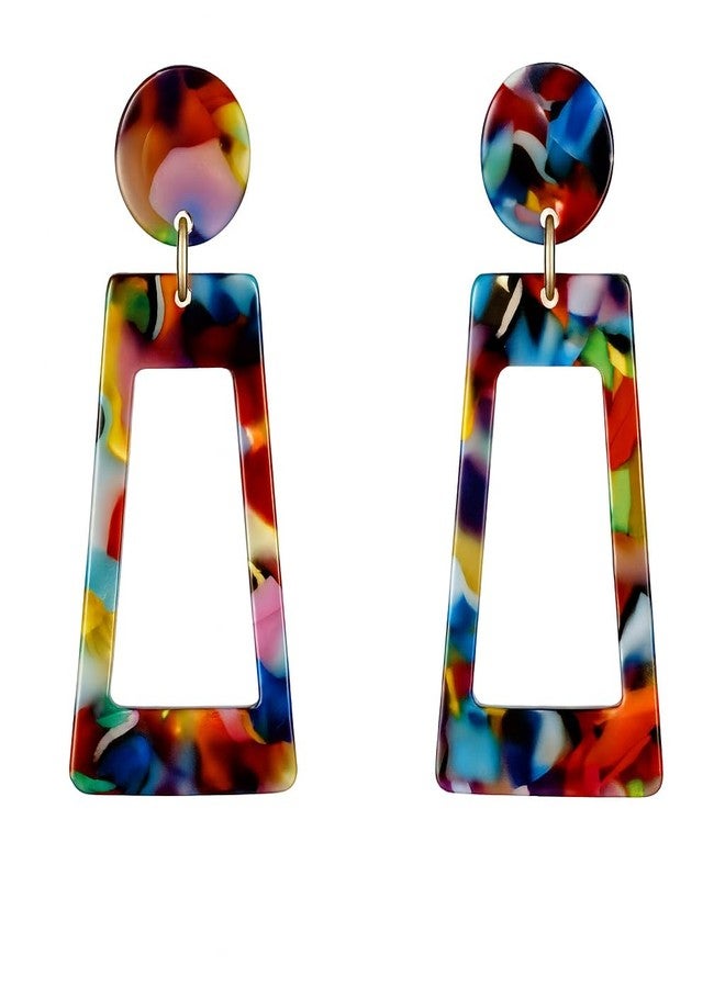 Symvikio Statement Clip On Earrings for Women, Statement Rectangle Geometric Dangle Drop Earring Clips for Non Pierced Jewelry Gifts (Colorful) - Image 3