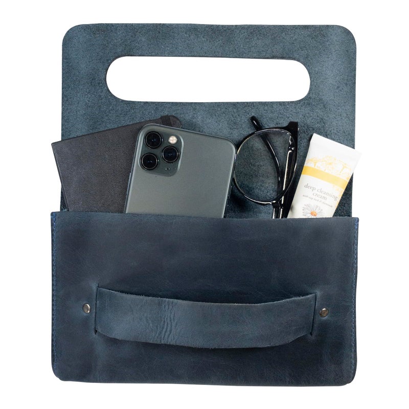 Hide & Drink, Rectangular Clutch Bag With Handle, Wallet for Cards, Money, Stylish Handbag, Full Grain Leather, Handmade, Charcoal Black - Image 2