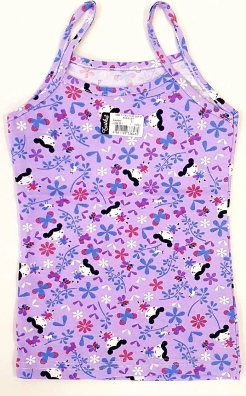 Tutku Passion Girl Child Elastane Printed Rope Strap Mixed Patterned Multicolored Cotton Patterned Undershirt 6-Piece