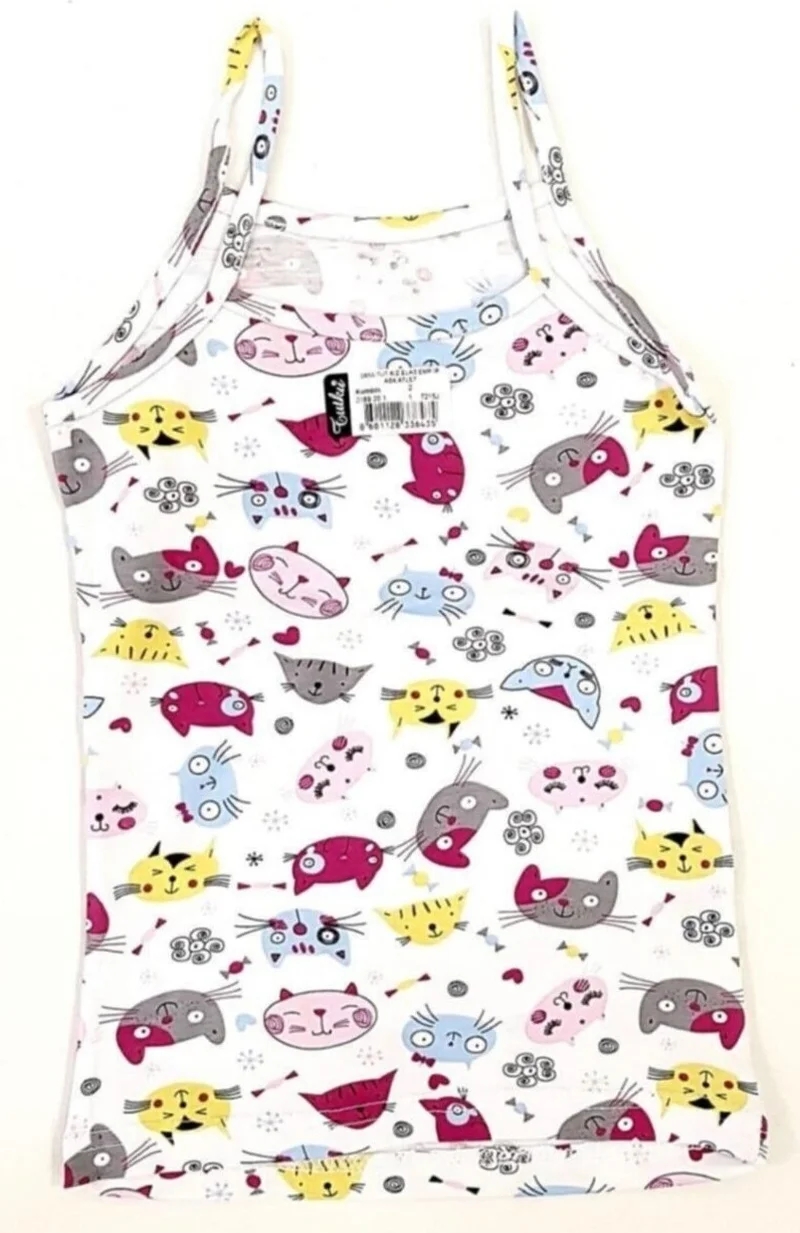 Tutku Passion Girl Child Elastane Printed Rope Strap Mixed Patterned Multicolored Cotton Patterned Undershirt 6-Piece