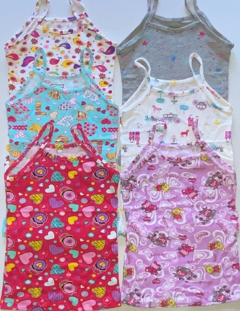 Tutku Passion Girl Child Elastane Printed Rope Strap Mixed Patterned Multicolored Cotton Patterned Undershirt 6-Piece