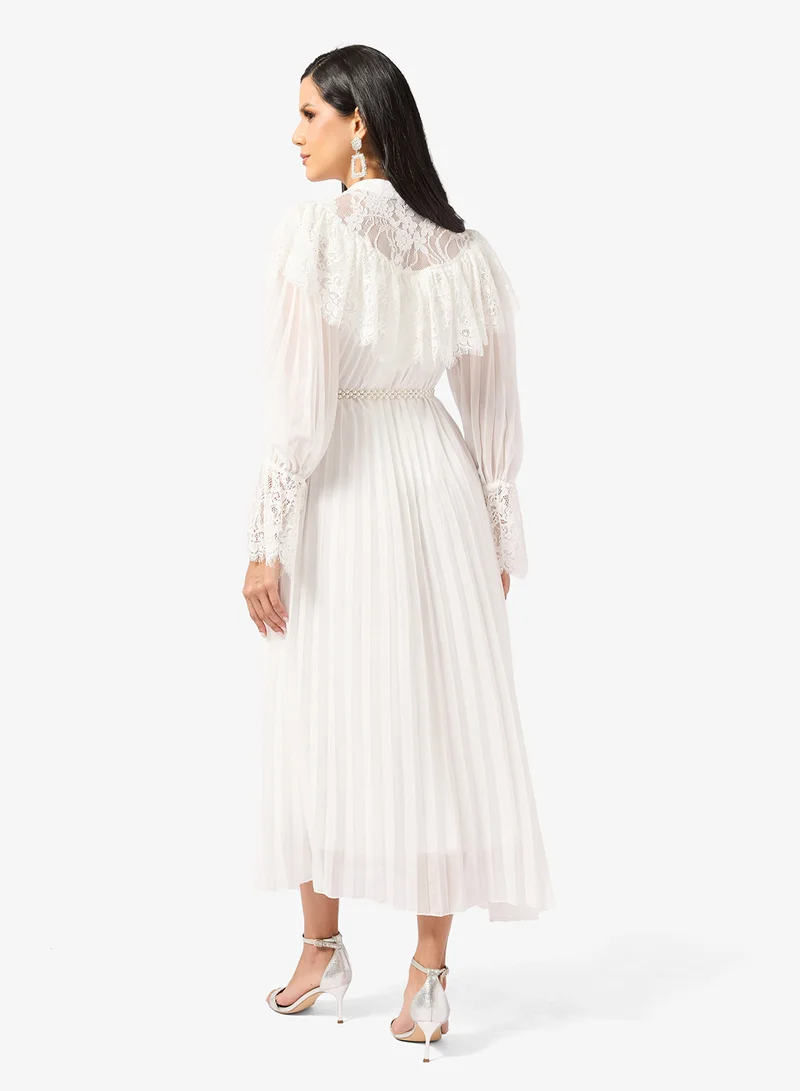 Khizana Ruffled Lace Dress With Puff Sleeves