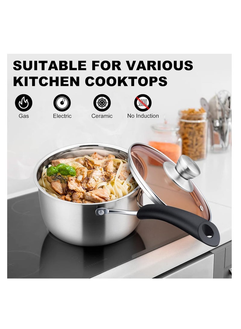 Saucepan with Lid, Sauce Cooking Pot Milk Pan Stainless Steel, Professional with Long Heatproof Handle for Home Kitchen Restaurant, Healthy, Non Toxic, Multi-use, Dishwasher Safe (18cm)  - Image 3