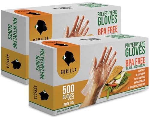 GORILLA SUPPLY 1000 BPA Free Premium Disposable Gloves Poly PE LDPE Plastic for Kitchen Food Handling Food Prep Latex Powder Free 1000 Count Large - Image 2