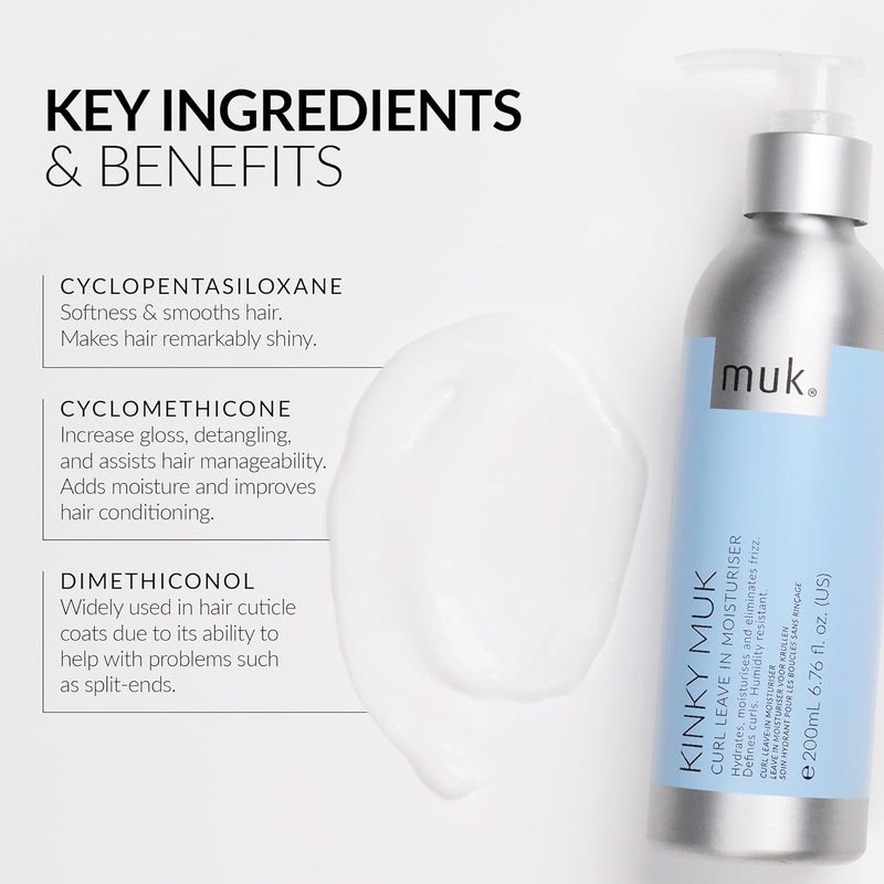 MUK. Muk Haircare Kinky Curl Leave in Moisturiser - 200ml Hydrating Curl Cream - Image 4