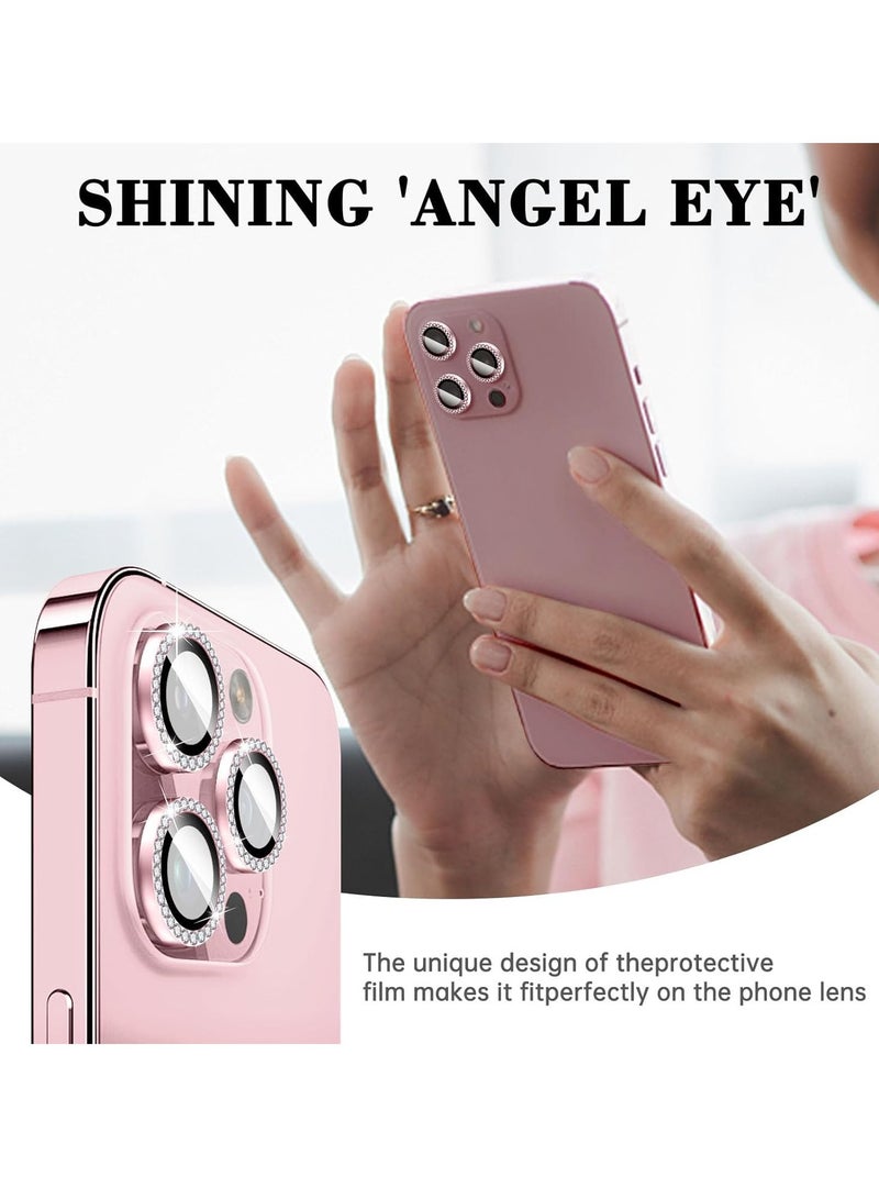 "Pink Diamond Camera Lens Protector for iPhone 16 Pro/16 Pro Max – Bling Tempered Glass Cover with Automatic Alignment Metal Rings and Glitter Film Stickers" - Image 3