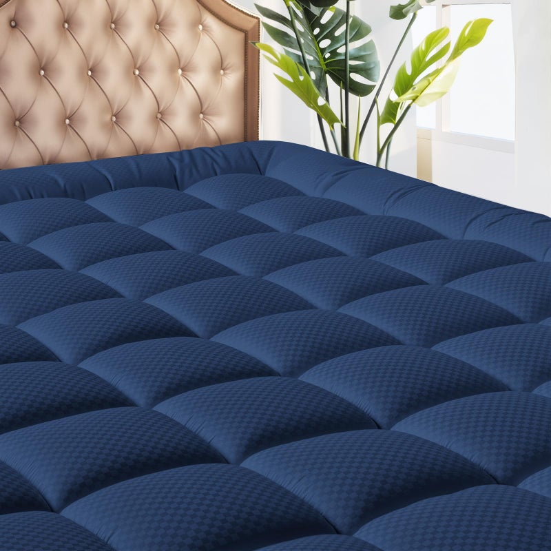 MATBEBY Queen Size Mattress Pad  Cooling Breathable Mattress Topper Quilted Fitted Mattress Protector Pillow Top Mattress Cover with 821 Deep Pocket Machine Washable Navy Blue 60x80 Inches